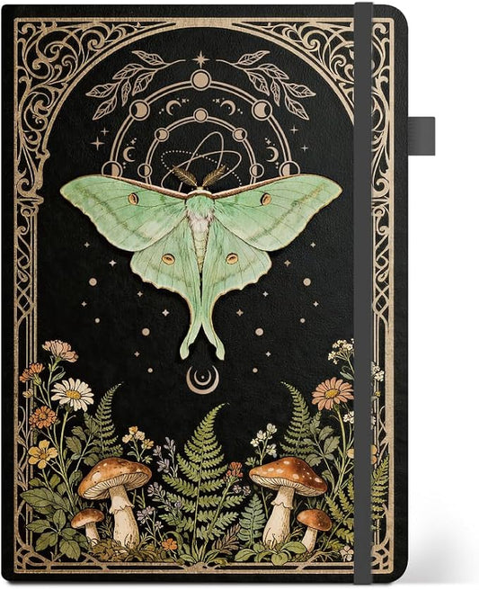 ANATTASOUL Moths Lined Journal Notebook with Pen Holder(320 Pages) | College Ruled Notebooks for Women Men 8.26"*5.7" A5 Hardcover Leather Journals for Writing,Work,Note Taking,Diary,Gifts