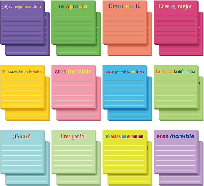 Yinder 24 Pcs Inspirational Sticky Notes, Back to School Supplies, Cute Motivational Sticky Notes Pad Employee Appreciation Gifts Bulk for Teacher Coworker Office 3 x 3'' (Appreciation,Spanish)