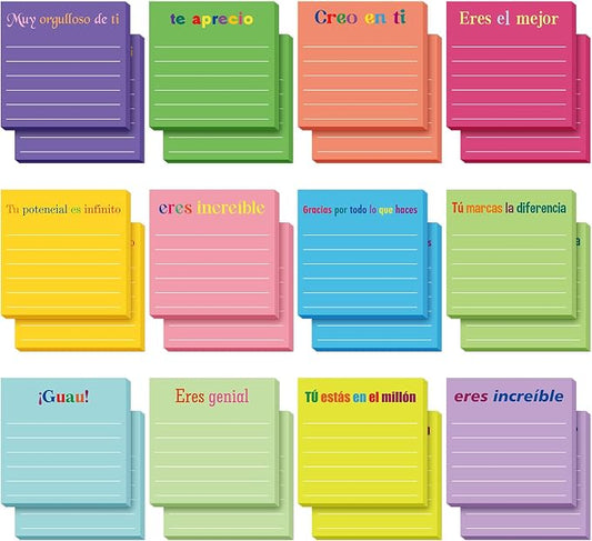 Yinder 24 Pcs Inspirational Sticky Notes, Back to School Supplies, Cute Motivational Sticky Notes Pad Employee Appreciation Gifts Bulk for Teacher Coworker Office 3 x 3'' (Appreciation,Spanish)