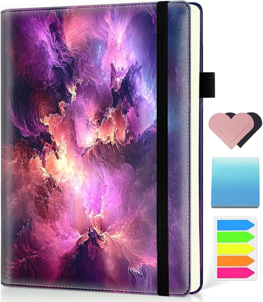 Hardcover Executive Notebooks, A5 PU Leather Lined Journal Notebook, 200 Pages Thick Paper Subject Notebooks for School,Work,Home Writing Business Notebook, Diary Book ，Space Colors Nebula