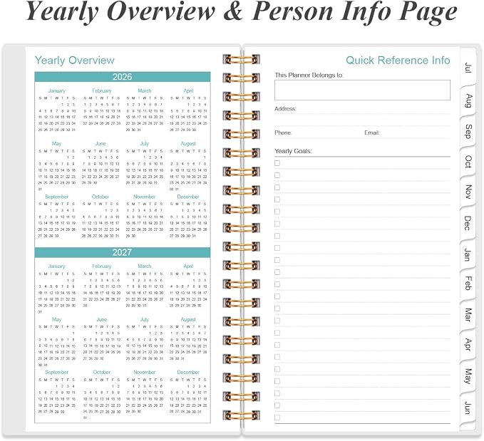 2026-2027 Pocket Planner/Calendar - 2026-2027 Planner from July 2026 - June 2027, Planner 26-27 with 12 Tabs, Twin-Wire Binding, Inner Pocket, 3.75" x 6.75, Rose Flower
