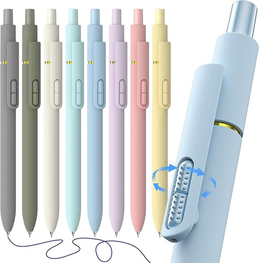 Hiacry 8 Pcs Gel Pens, 0.7mm Fine Point Blue Ink Pen | Smooth Writing-Quick Drying Fidget Pens, Note Taking, Journaling, School Office Supplies for Women & Men (Morandi 8Pcs)