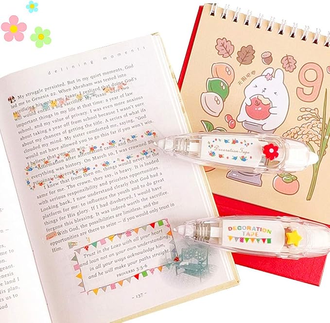 Geluode 6Pcs Decorative Correction Tape, Creative Cartoon Pattern Decorative Tape Stickers for Scrapbooking Greeting Card Cute Sign DIY Decorative