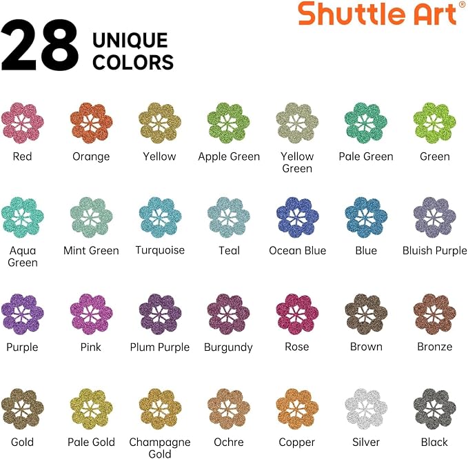 Shuttle Art 28 Metallic Colors Dual Tip Acrylic Paint Markers, Dot Tip and Fine Tip Acrylic Paint Pens for Rock, Ceramic, Wood, Canvas, Plastic, Glass, Stone, Calligraphy, Card, DIY Football Crafts