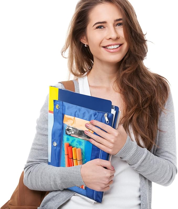 Marspark 48 PCS Pouch Bag for 3 Ring Binder - Bulk Zipper Pencil Binder Pouches with Clear Window for Utensils Storage Supplies(Multicolor)