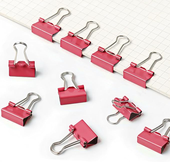 30 Pack Medium Red Binder Clips 1-1/4 Inch (32 mm), Colored Middle Size Paper Clamps, Large Big Paper Clips for Office Home School Business 1.25"