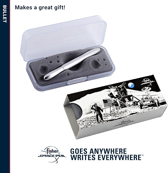Fisher Space Pen Brushed Chrome Bullet Pen, Pressurized Ballpoint Pen, Compact Size, Writes Upside Down and in Extreme Temperatures, Smooth Black Ink, Medium Point, Gift Box, Made in the USA