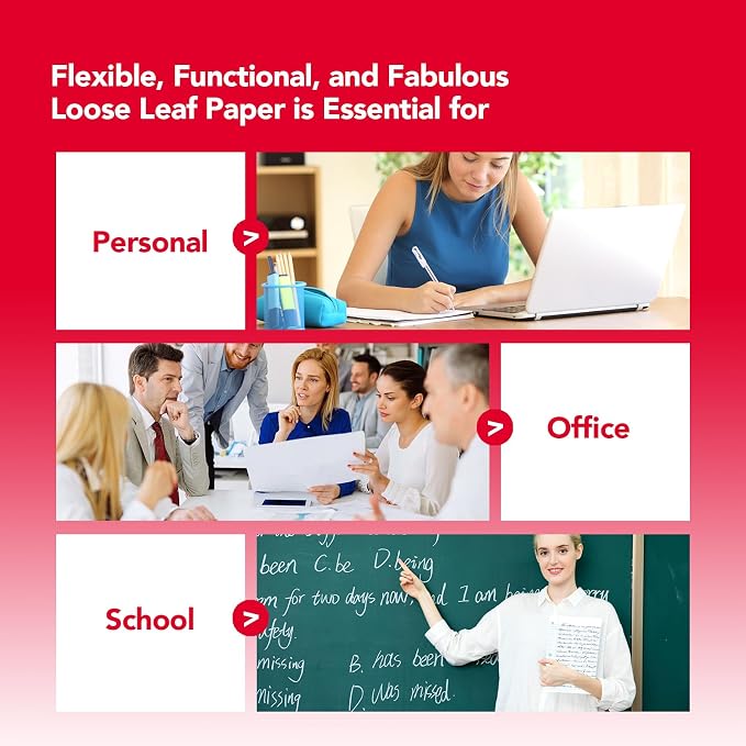 KAISA Loose Leaf Notebook Paper, Wide Ruled, 300 Sheets Per Lined Paper, 8" x 10.5", 3 Hole Punched for 3 Ring Binder, Canary, Made In USA