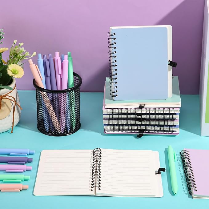 Resurhang 15 Sets Small Notebook Journal with Pen Bulk 4.5 * 5.5 Inch Pocket Size Spiral Lined Notepad for Women Men 100 Pages Notebook Employee Appreciation Gift for Work Study (Morandi)