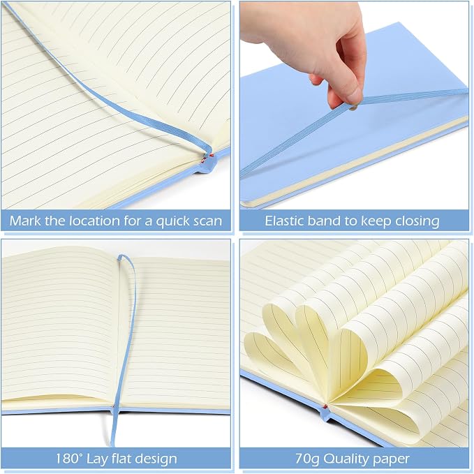 Honoson 20 Pack A5 Lined Journal Notebooks Hardcover Executive Notebook 5.5" x 8.3" PU Leather Wide Ruled Journals Bulk 160 Pages for Back to School Supplies Office Business Home (Light Blue)