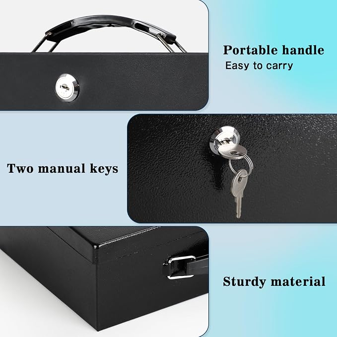 xydled Fire Resistant Safe Fire Safe Box with Key Lock for Home Office Security Storage for Valuables Documents,12.8 x 8.5 x 4.5 Inch,Black