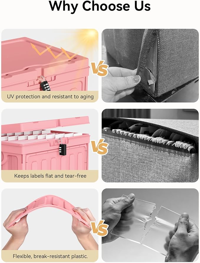 Oterri Lockable Plastic File Box with Lid for Letter-Size | Hanging File Folders Not Included. Pink, Large 2-Pack. Home, Office, Classroom, Dorm, Tax, Under Bed, Filing Cabinet.