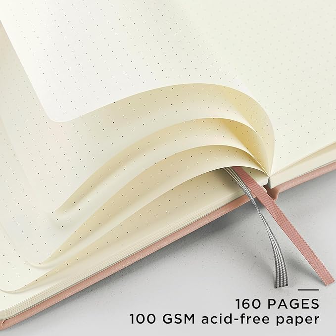 &And Per Se Dotted Journal Notebook, A5 Hardcover Leather Dotted Journal, 160 Pages 100gsm Thick Dot Grid Paper, 3 Sheets of Stickers Included - 5.7'' x 8'' (Apricot)