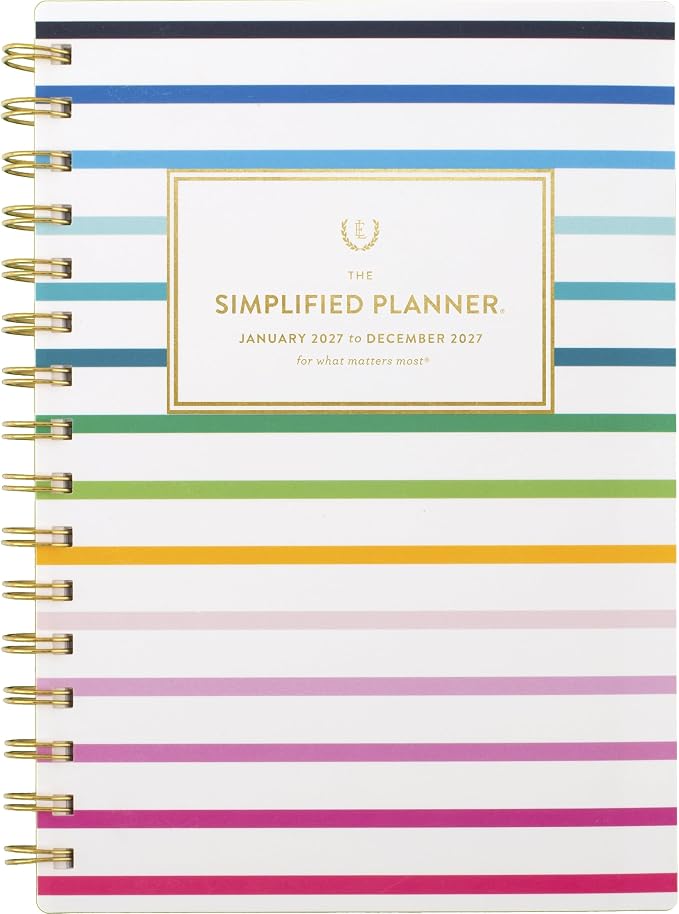 AT-A-GLANCE 2027 Planner, Simplified by Emily Ley, Weekly & Monthly, 5.5" x 8.5", Happy Stripe (EL57-200-27)