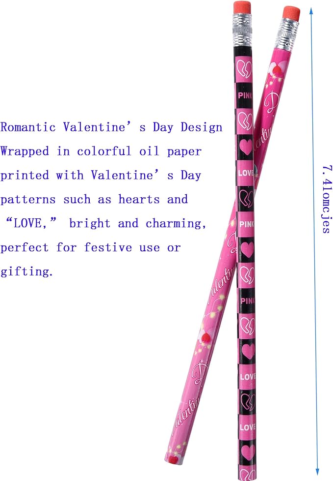72PCS Valentine Wooden cased Pencils for Kids with Erasers, Wood Wedding Golf Pencils for School,Drawing,Gift (72PCS, Valentine's Day)