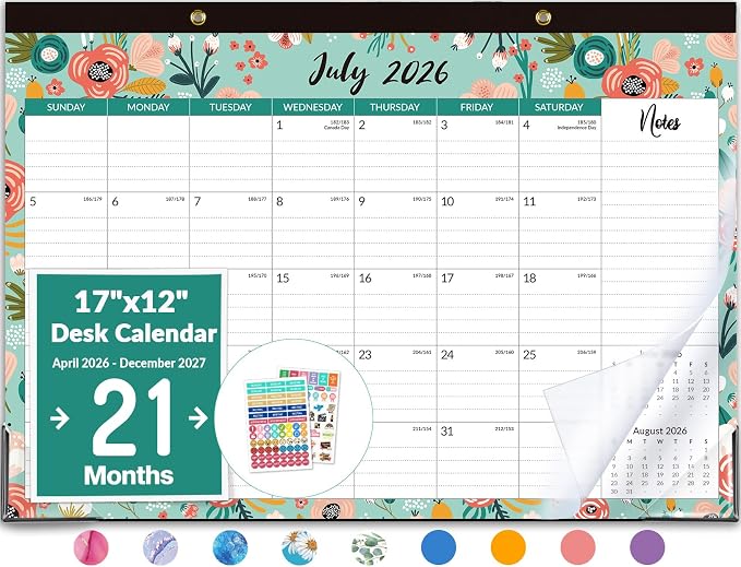 Forvencer Desk Calendar 2026-2027, 21 Months Calendar Runs from April 2026 to December 2027, 17" x 12" Large 2026 Wall Calendar Monthly Planner with Plastic Cover for Home School Office