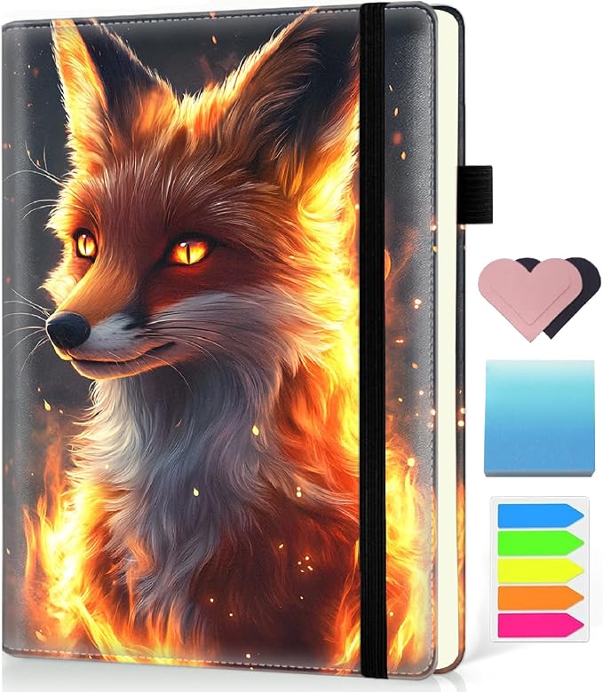 Hardcover Executive Notebooks, A5 PU Leather Lined Journal Notebook, 200 Pages Thick Paper Subject Notebooks for School,Work,Home Writing Business Notebook, Diary Book ，Fire Fox