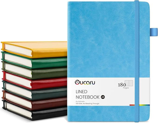 Oucaru Lined Journal Notebook, 8 Pack, 180 Pages, A5 Journals for Writing, 100 GSM Thick Paper, Small Notebooks Daily Journal for Women Men Work, Business, School, Travel Supplies
