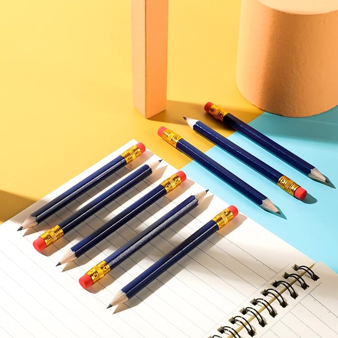 Zonon 24 Pcs Navy Blue Golf Pencils with Erasers Mini Small Pencil Baby Shower Favors Bulk Hexagon Wooden Sharpened Half Graphite 2B for Golf Event, Wedding, Party Game, School, Company, Pew, Pocket