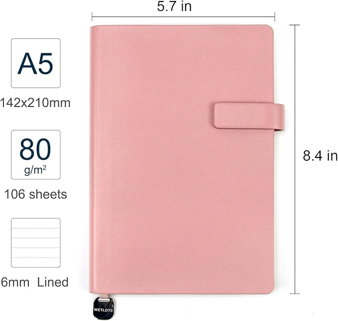 A5 Soft Cover Lined Notebook, Pen Holder & Gold Edges, 180° Lay Flat Journal, Large 5.7 x 8.4 in, Bookmark & Gift Box, Business Notebook for Work, Study, Travel(Pink)
