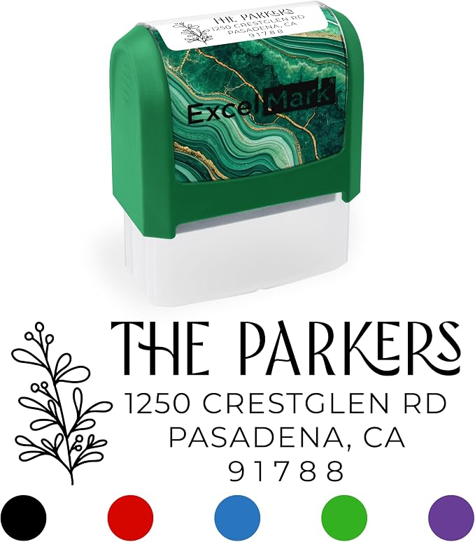 ExcelMark Custom Return Address Stamp (Green, Foliage Edge) | Custom Return Address Stamp with Elegant Designs, Vibrant Colors & Patterns – Perfect for Mail, Invitations & Gifts