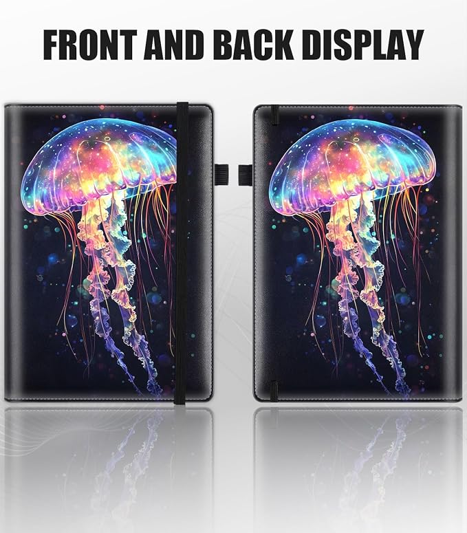 Hardcover Executive Notebooks, A5 PU Leather Lined Journal Notebook, 200 Pages Thick Paper Subject Notebooks for School,Work,Home Writing Business Notebook, Diary Book ，Colorful Jellyfish 2