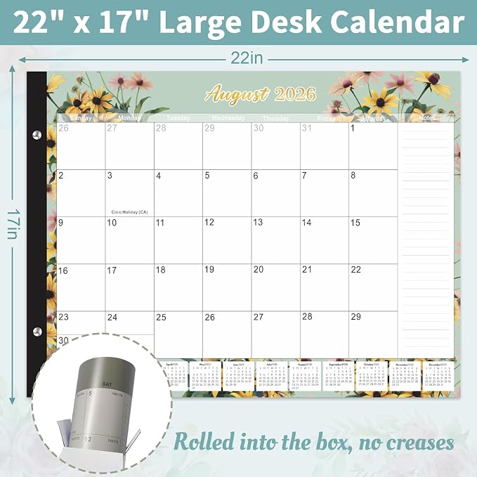 Gannyfer Desk Calendar 2026-2027 - 18 Month Large Desk Calendar 2026, Use January 2026 to June 2027, 22" x 17" Desktop Pad Calendar, Office Supplies Perfect for Planning and Organizing In Your Home, School or Office(6 Stickers Included)
