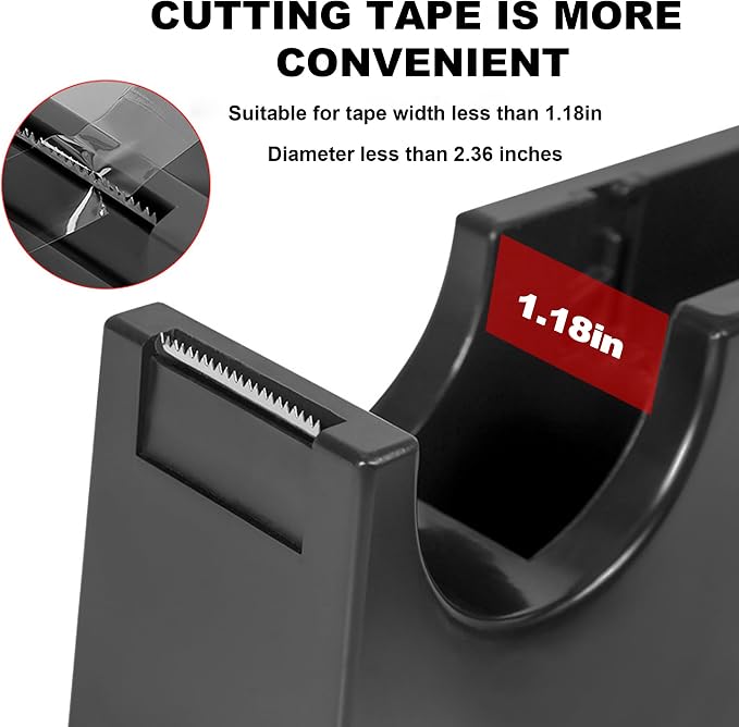 AIMI Black Desktop Tape Dispenser Non-Skid Base Weighted Tape Roll Dispenser Perfect for Office Home School Work