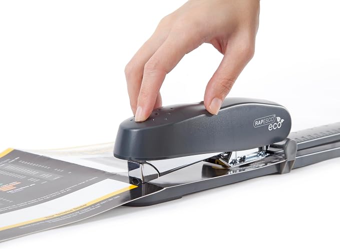 Rapesco 1480 ECO Long Reach Stapler with 2000 Staples (26 Standard 1/4" and 24 High-Capacity 5/16"), 50 Sheet Capacity, Front Loading, Non-Slip Base, for Binding Books, Brochures or Cards, Charcoal | Heavy-Duty All-Metal Chassis, Includes 2000 Staples,...