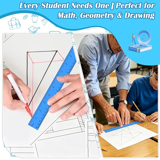 36 Pack 12 Inch Clear Blue Plastic Rulers Bulk, Transparent Metric Rulers with Centimeters and Inches, Straight Measuring Rulers for Kids Classroom School Office Home Supplies