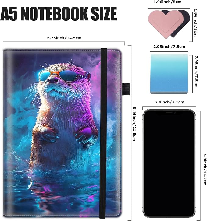 Hardcover Executive Notebooks, A5 PU Leather Lined Journal Notebook, 200 Pages Thick Paper Subject Notebooks for School,Work,Home Writing Business Notebook, Diary Book ，Colorful Sea Otter Paint