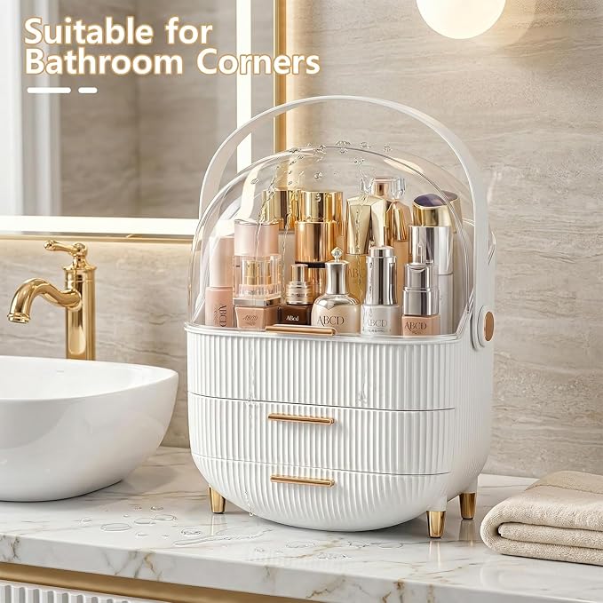 NestOrganix Makeup Organizer Skincare Organizers With Drawers | Cosmetic Display Cases with Transparent Cover, Skincare Organizers for Bathroom Countertop, Bedroom Vanity Desk, White