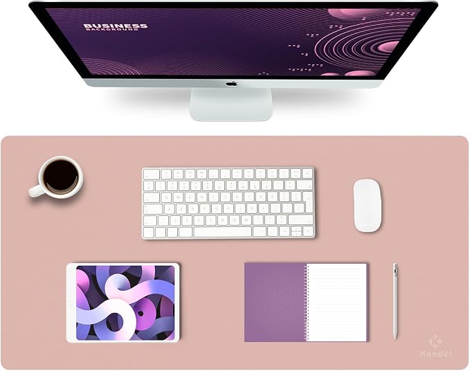 K KNODEL Extra Large Desk Mat, Leather Mouse Pad (35.4"x17", Pink) | Desk Pad, Keyboard Pad, Computer and Laptop Mat, Desktop Protector and Cover, Writing Pad and Blotter for Home Office