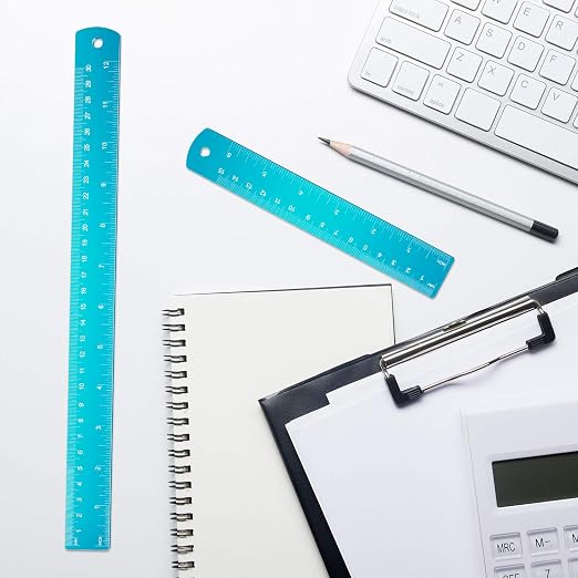 Stainless Steel Ruler and Metal Rule Kit with Conversion Table (Blue, 12 Inch, 6 Inch)
