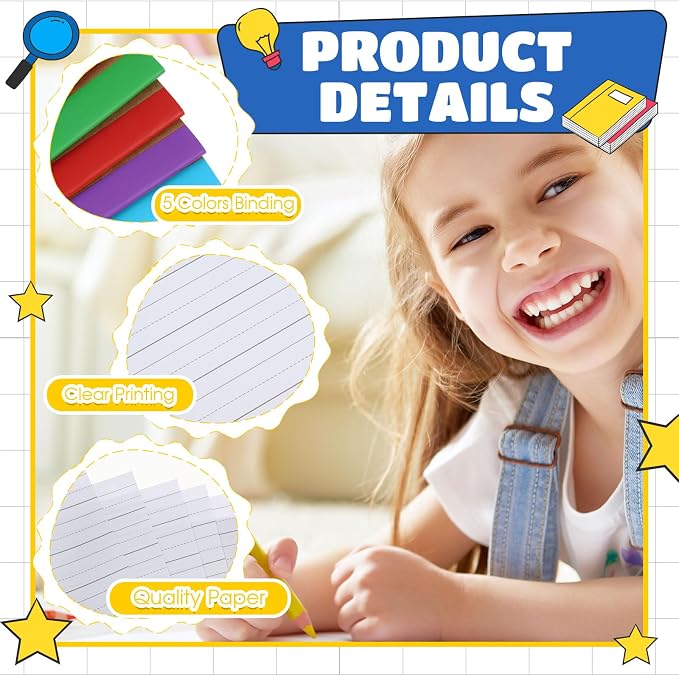 Henoyso 20 Pack Primary Composition Notebook, 9-3/4" x 7-1/2", Kids Primary Journal, K-2 Writing Notebook for Kids Student Draw Write Story Journal Half Blank Books(Fresh Color)