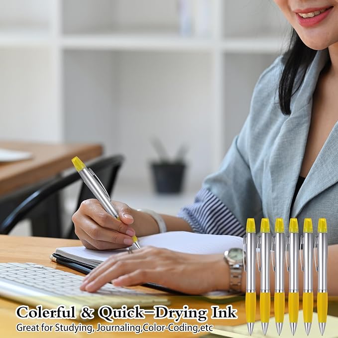 Colarr 30 Pcs Highlighter with Ballpoint Pen Combo Chisel Tips Pen Highlighter Combo for Student Office Writing Coloring Underlining Highlighting(Yellow)