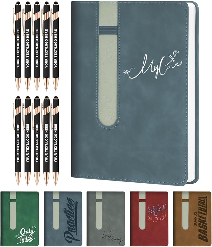 ENOMY Personalized Notebook Journal with 10 PC Pens Gifts Set Custom Notebook 240 Pages A5 Lined Journal for Men Women Hardcover Notebooks for Work College Graduation Gifts, Deepblue