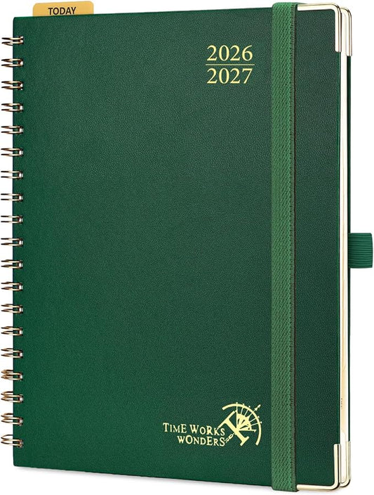 POPRUN 2026-2027 Weekly Planner 10" x 8"Weekly and Monthly Planner Calendar | Jul 2026 - Jun 2027，Daily Agenda Book & Appointment Book with Hourly Schedule, Tabs, Hardcover - Dark Green