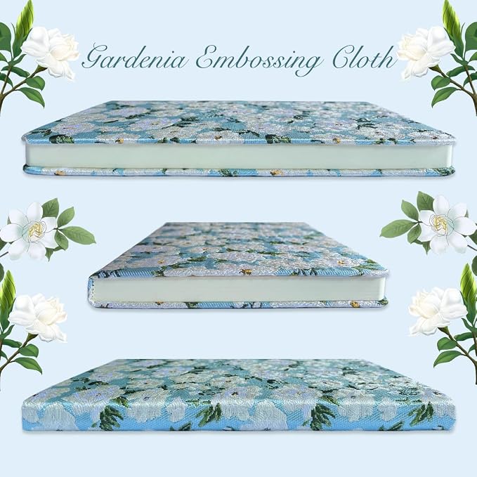 Floral Notebook, Cute Journal, A5, 8x6, Wide Rule, Lined Notebook, Diary for Women, Blue Notebook, Hard Cover Journal Notebooks, Lay Flat, Pretty Notebook, Writing Journal, White Gardenia