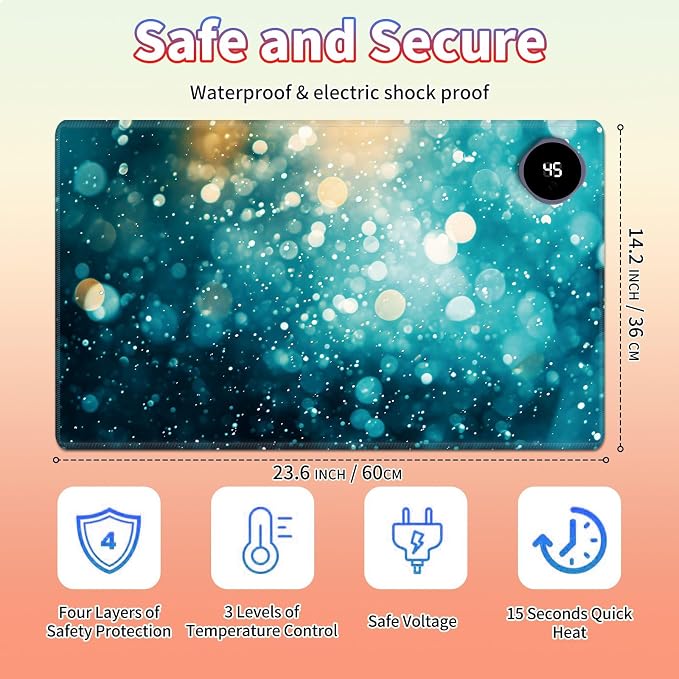 Heated Desk Pad Large Mouse Pad 23.6 x 14.1 inch with 3 Levels Heating & Auto Shut-Off Warm Mouse pad PU Leather Computer Mousepad for Home Office Work - Green Glitter