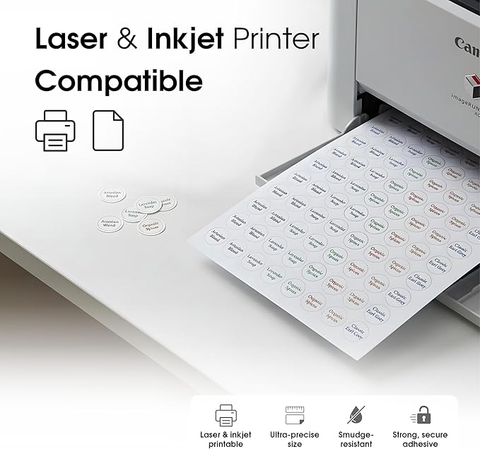 0.75" Printable Round Labels for Inkjet and Laser Printers - 3240 Blank Stickers, 30 Sheets for Price Tags, Thank You Stickers, QR Codes, Business Logos - Spartan Industrial Template C001
