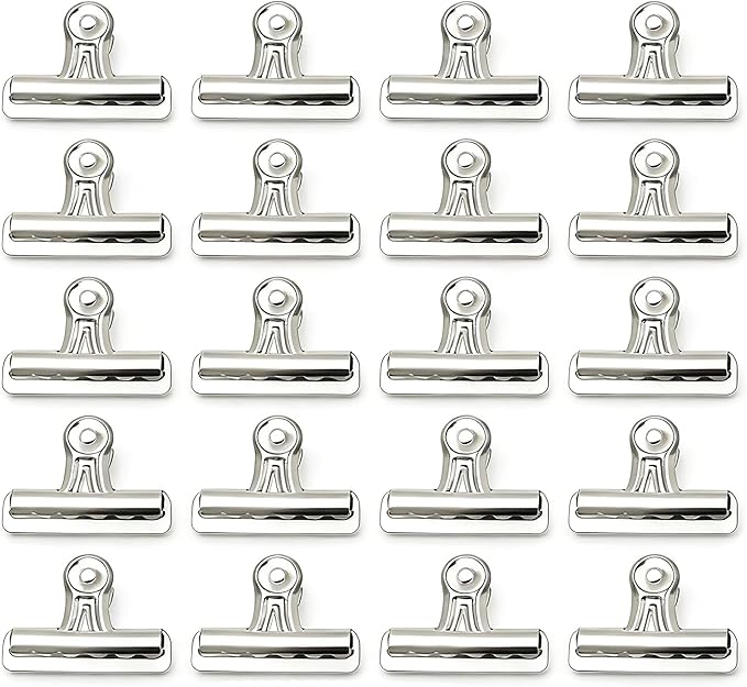 Large Bulldog Clips, 20 Pcs, 2.2 Inch, Silver, 56 mm, Hinge Paper Clips, Metal Clamps for Crafts, Food Bags, Drawings, Photos