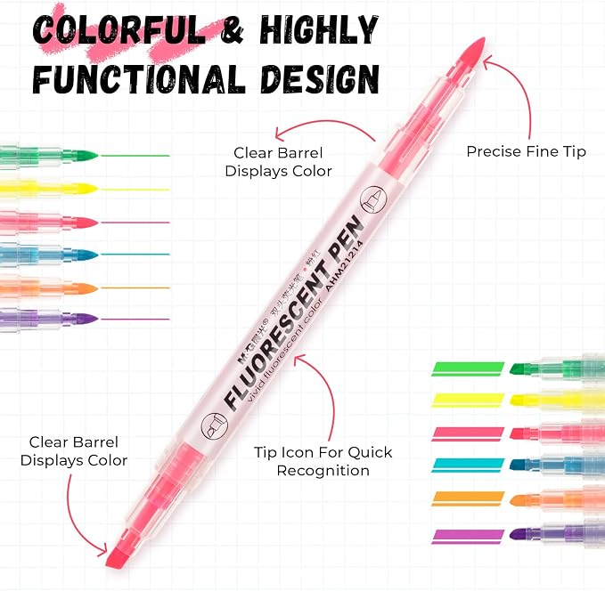 M&G 6 Pcs Dual Tip Highlighters, Chisel & Fine Tip Multicolor Highlighter Pens, Quick Dry, No Bleed, Assorted Bright Colors for Office Documents, Journaling, Planners, and Everyday Organization