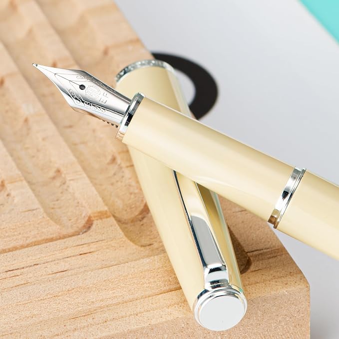 Hongdian 920S Fountain Pen Yellow Metal Pen, Iridium M Nib Classic Pen with Ink Converter