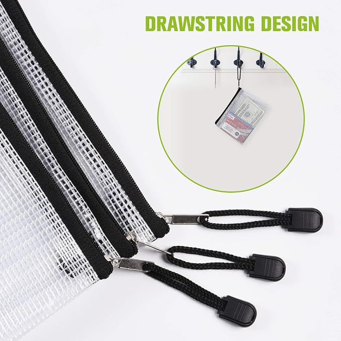 6PCS Mesh Zipper Pouch Bags: B5 Clear Zipper Pouches for Classroom, Black | 11.26×7.9 Inch Plastic Mesh Bag Document Pouch, Waterproof Organizing Pouch for School Office Supplies,Bikini Travel Storage