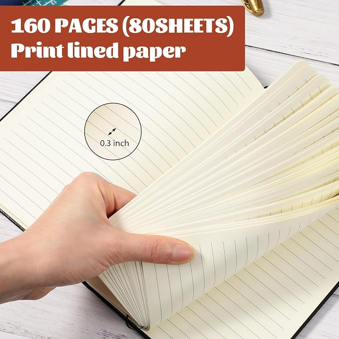 Honoson 6 Pack A5 Lined Journal Notebooks Hardcover Executive Notebook 5.5" x 8.3" PU Leather Wide Ruled Journals Bulk 160 Pages for Back to School Supplies Office Business Home (Black)