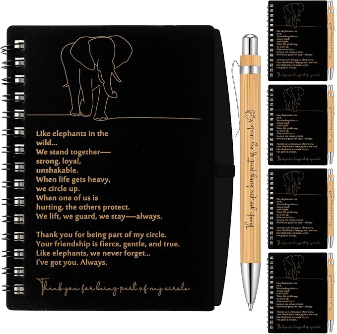 Harloon 5 Sets Thanksgiving Elephant Friendship Gift Friendsgiving A6 Spiral Notebook with Elephant Bamboo Pen Employee Appreciation Gifts for Staff Team Coworker Teachers