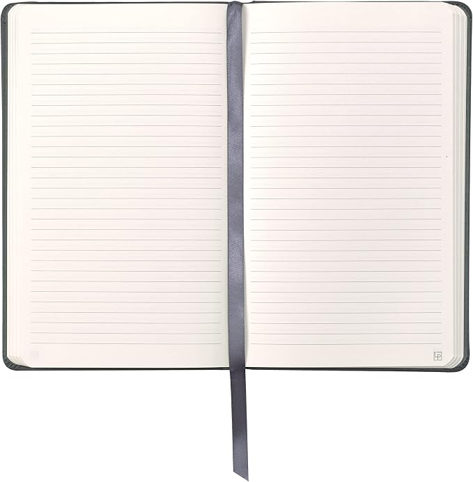 Leather Notebook, Writing Journal, Full-Grain Leather, Narrow Ruled Paper, Notebooks for Work & School, Twilight Gray (8.4" x 5.4”)