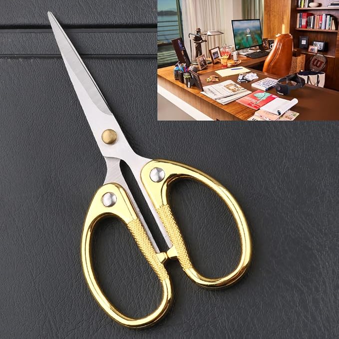 5-inch Small Craft Scissors, Sharp Blades Office Scissors for Desk, Stainless Steel All Purpose Scissors for Office, Home, School, DIY, Sewing, Fabric (Gold)