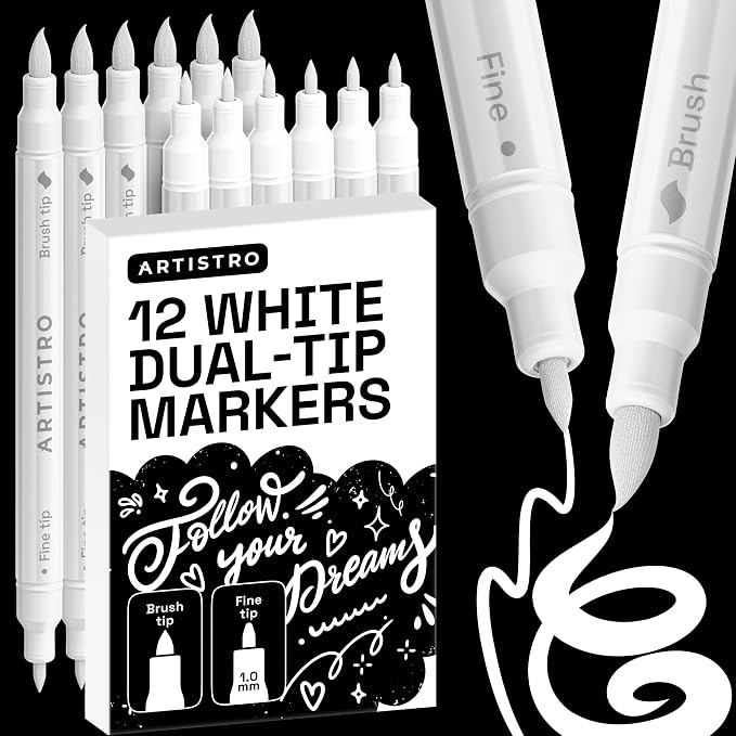 ARTISTRO 12 White Acrylic Paint Markers - Paint Pens for Drawing - For Fabric, Rock, Glass, Wood, Molds - Arts & Crafts Gift for Adults, Teens, Kids, Classroom Must Haves & School Supplies